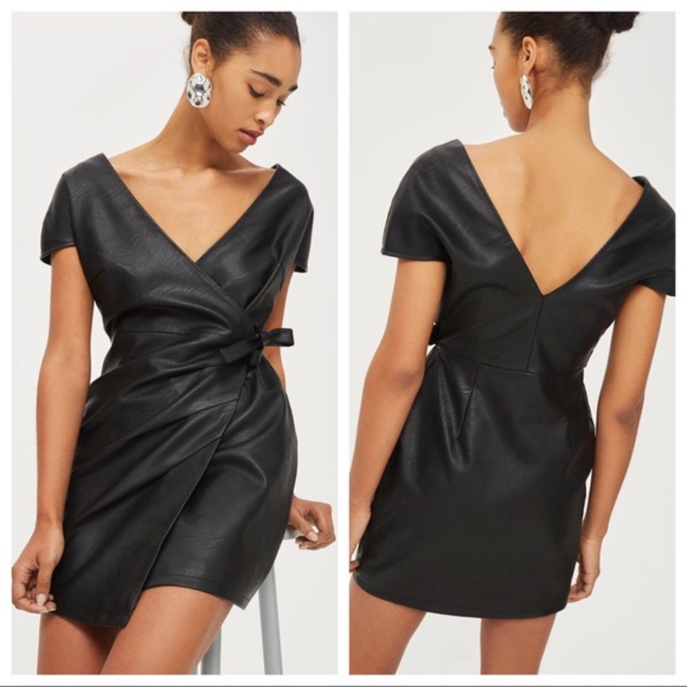 Topshop Faux Leather Wrap dress
